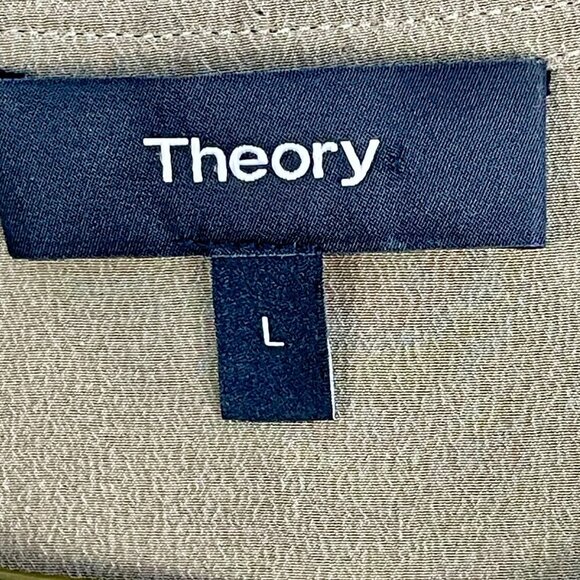 THEORY Damaris Summer Silk Tunic • Long Sleeve Mandarin Collar • L • Light Olive - Picture 5 of 16